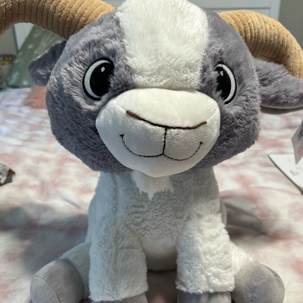 Adorable Gray and White Plush Ram